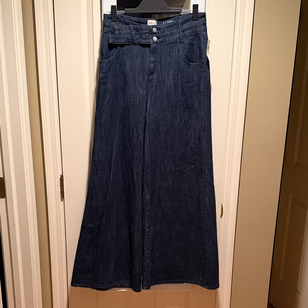 NWT Anthropologie Pilcro Elegant Dark Blue wide leg flare Jeans